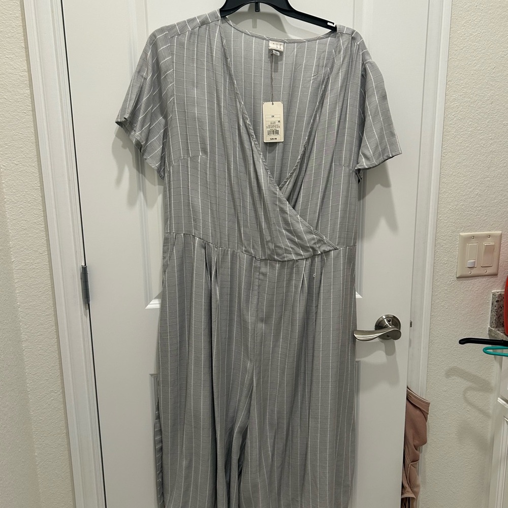 A New Day Gray Striped Jumpsuit
